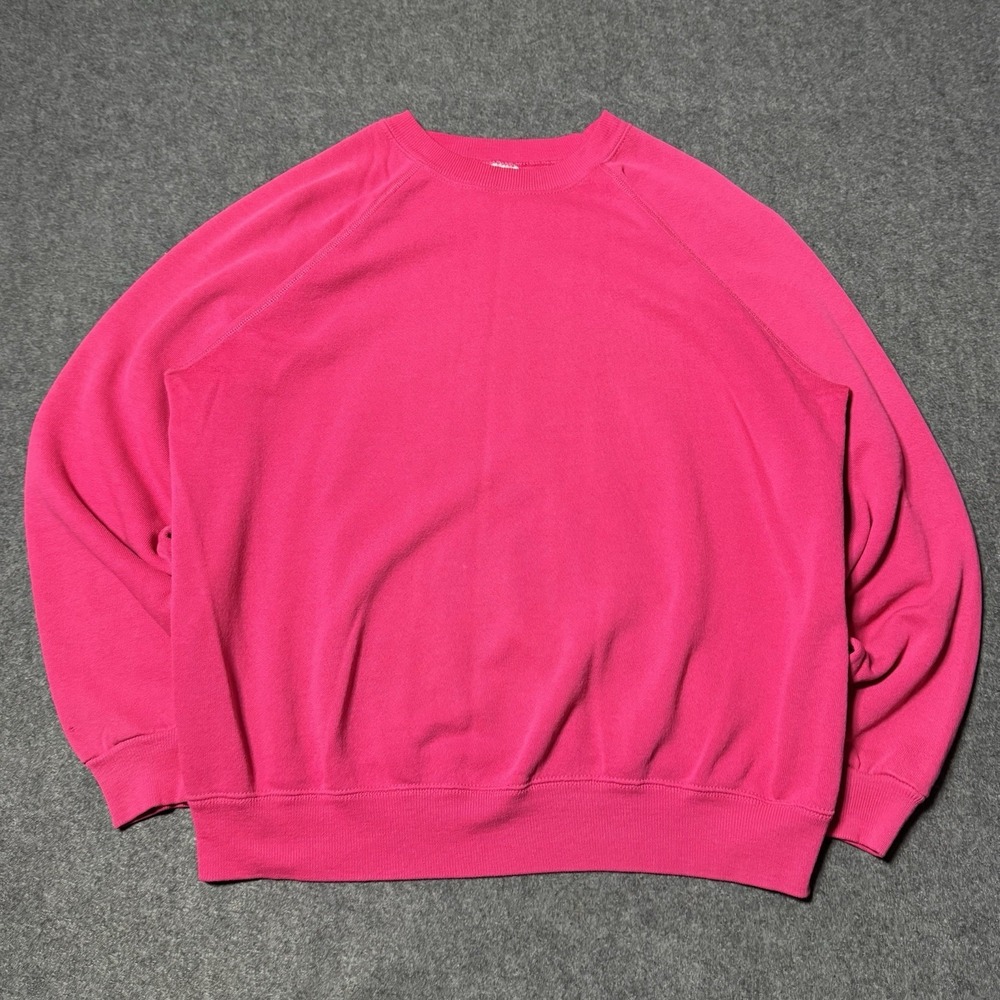 VTG 80s Hanes Sweatshirt Crewneck Womens L Pullover Blank Pink Distressed Grunge